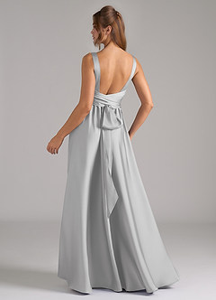 Azazie Kora 신부 들러리 드레스 A라인 주름진 스트레치 새틴 바닥 길이 드레스 image6