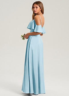 Azazie Jean Bridesmaid Dresses Sky Blue A-Line Off the Shoulder Stretch Satin Dress image4