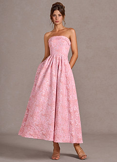 Azazie Strapless A-Line Maxi Dresses in Pink Multi
