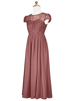 Azazie Delevingne Junior Vestido de Rosa Del Desierto de Gasa de Corte En A con Encaje image8