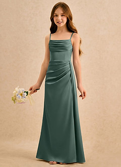 Azazie Shyla Girls Formal Flower Girl Dresses Sea Moss Sheath Pleated Stretch Satin Dress image3