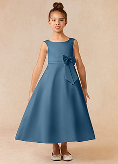 Azazie Lindy Flower Girl Dresses Bermuda A-Line Pleated Matte Satin Dress image2