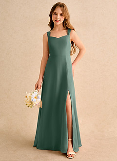 Azazie Makani Girls Formal Robe Demoiselle D'honneur Fillette Robe Trapèze en Mousseline de soie Encolure en Forme de Cœur Mousse De Mer image5