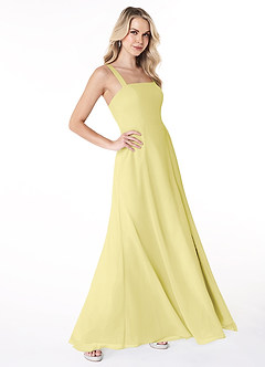 Azazie Jay Vestidos de damas de honor Vestido de Sorbete De Limón de Gasa de Corte en A con Escote cuadrado Abertura lateral image3