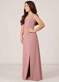 Azazie Renee Junior Dusty Rose A-Line Side Slit Chiffon Dress image3