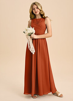 Azazie Skyla Junior Burnt Orange A-Line Pleated Chiffon Dress image5