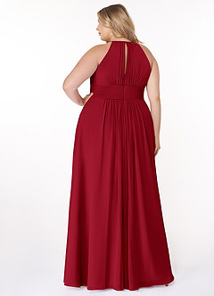 Azazie Bonnie Brautjungfernkleider A-Linie Schlüsselloch Gerüscht Chiffon Kleid Scharlachrot image7