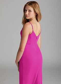Azazie Deandra Junior Fuchsia Sheath Mesh Dress image5
