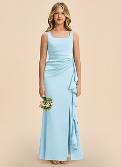 Azazie Adrienne Junior Sky Blue Sheath Pleated Stretch Satin Dress image3