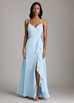 Azazie Naeem Bridesmaid Dresses Sky Blue A-Line V-Neck Ruffle Chiffon Dress image2