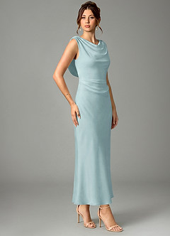 Azazie Kieryn Bridesmaid Dresses Mist Mermaid Pleated Stretch Satin Dress image3