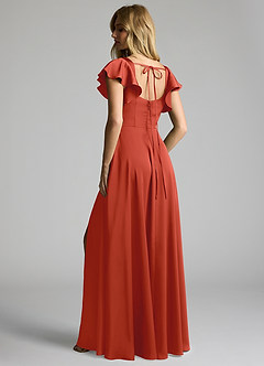 Azazie Bondi Bridesmaid Dresses Rust A-Line Bow Stretch Satin Dress image3