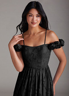 Azazie Autumn Bridesmaid Dresses Black A-Line Off the Shoulder Floral Burnout Convertible Dress image2