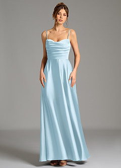 Azazie Ayla Bridesmaid Dresses Sky Blue A-Line Corset Stretch Satin Dress image5