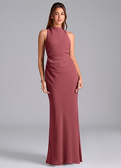 Azazie Evadne Bridesmaid Dresses Merlot A-Line Pleated Chiffon Dress image3