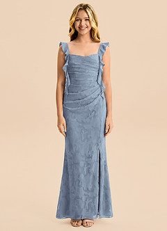 Azazie Jessamine Junior Meerjungfrau-Linie Herzausschnitt Blumen-Burnout Kleid Staubblau image5
