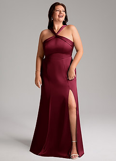 Azazie Rue Bridesmaid Dresses Burgundy Mermaid Pleated Stretch Satin Dress image11