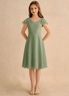Azazie Narin Girls Formal Flower Girl Dresses Pistachio A-Line with Sleeves Chiffon Dress image5