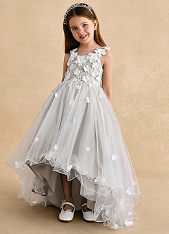 Azazie Celia Blumenmädchenkleider A-Linie Spitze Tüll Kleid Frost image6