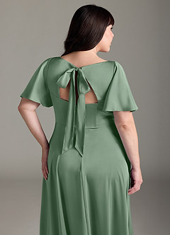 Azazie Kimber Bridesmaid Dresses Matcha A-Line Ruched Stretch Satin Dress image12