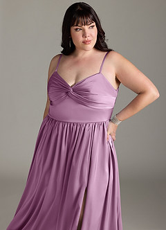 Azazie Zeya Robes de demoiselle d'honneur Robe Trapèze en Satin extensible Plissée Glycine image14