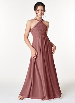 Azazie Anthea Junior Plissee Chiffon Kleid Wüstenrose image3