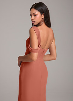 Azazie Wynter Bridesmaid Dresses Clay Sheath Off the Shoulder Chiffon Dress image2