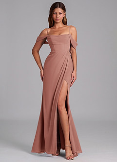 Azazie Johana Jurken voor bruidsmeisjes Converteerbaar Jurk van Chiffon met Zeemeermin Off the Shoulder Ceder Roos image4