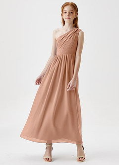 Azazie Anissa Junior Abito A-Line in Chiffon Plissettato Champagne Rosa image4