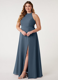 Azazie Clarice Bridesmaid Dresses Neptune A-Line Halter Chiffon Dress image11