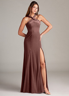 Azazie Rue Bridesmaid Dresses Espresso A-Line Pleated Velvet Dress image4