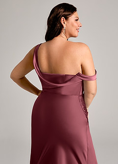 Azazie Madelyn Jurken voor bruidsmeisjes Converteerbaar Jurk van Stretch Satijn met Zeemeermin One-Shoulder Merlot image14