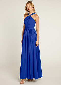 Azazie Jacey Abiti da Damigella Abito A-Line in Chiffon Plissettato Blu Reale image3
