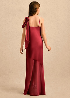 Azazie Kai Girls Formal Robe Demoiselle D'honneur Fillette Robe Fourreau en Satin extensible Plissée Écarlate image2