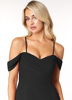 Azazie Joretta Robes de demoiselle d'honneur Robe Trapèze Convertible en Mousseline de soie Encolure en Forme de Cœur Noir image6