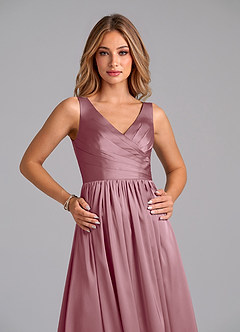 Azazie Keyla Final Sale Vintage Mauve A-Line Pleated Stretch Satin Dress image3