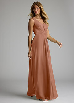 Azazie Gina Bridesmaid Dresses Bronzer A-Line V-Neck Pleated Chiffon Dress image3