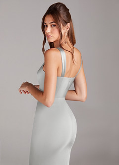 Azazie Denice Brautjungfernkleider Etui Plissee Stretch-Satin Kleid Silber image5