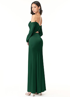 Azazie Hallie Bridesmaid Dresses Dark Green Sheath Off-The-Shoulder Long Sleeve Stretch Satin Convertible Dress image6