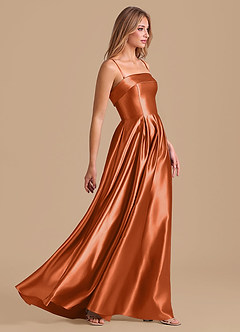 Azazie Lucienne Bridesmaid Dresses Burnt Orange A-Line Pleated Metallic Satin Dress image5