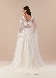 Azazie Goddess Wedding Dresses Diamond White Champagne A-Line V-Neck Sequins Tulle Dress image2