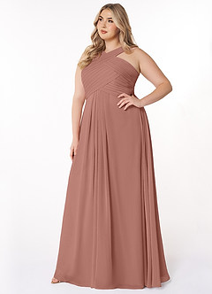Azazie Kaleigh Bridesmaid Dresses Cedar Rose A-Line Pleated Chiffon Dress image9