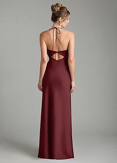 Azazie Mae Vestidos de damas de honor Vestido Cabernet de Satén Elástico de Corte Sirena con Plisado image6