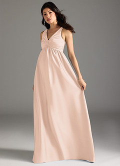 Azazie Yetta Abiti da damigella d'onore premaman Abito A-Line Plissettato Raso Elasticizzato Floor-Length image6