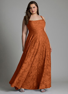 Azazie Shaude Bridesmaid Dresses Burnt Orange A-Line Pleated Floral Burnout Dress image12