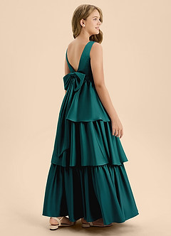 Azazie Meadowyn Junior Abito A-Line in Raso Elasticizzato Fiocco Verde Pavone image6