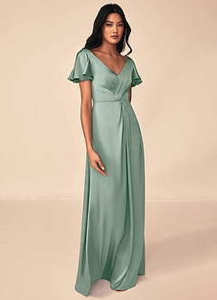 Azazie Soren Bridesmaid Dresses Agave A-Line Pleated Stretch Satin Dress image4