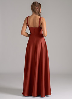 Azazie Shaude Bridesmaid Dresses Terracotta A-Line Pleated Stretch Satin Dress image6