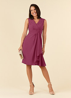 Azazie Theron Kleider für die Brautmutter A-Linie V-Hals Gefaltet Chiffon Kleid Maulbeerrot image5