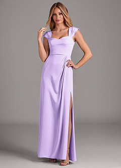 Azazie Laila Robes de demoiselle d'honneur Robe Trapèze en Satin extensible Plissée Lilas image3